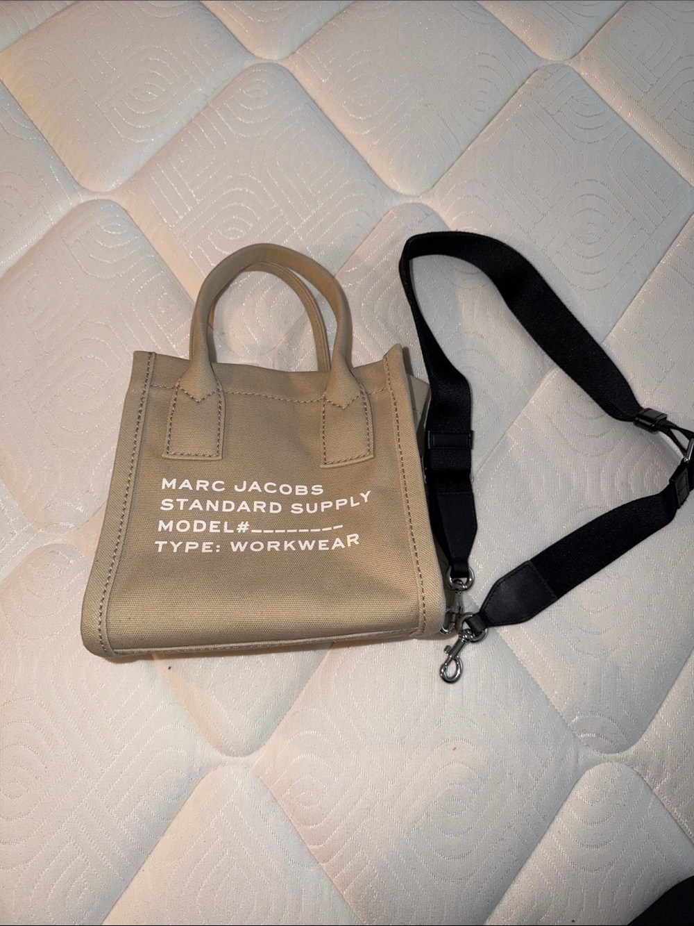 Marc Jacobs Khaki Canvas Mini Tote with Black Strap